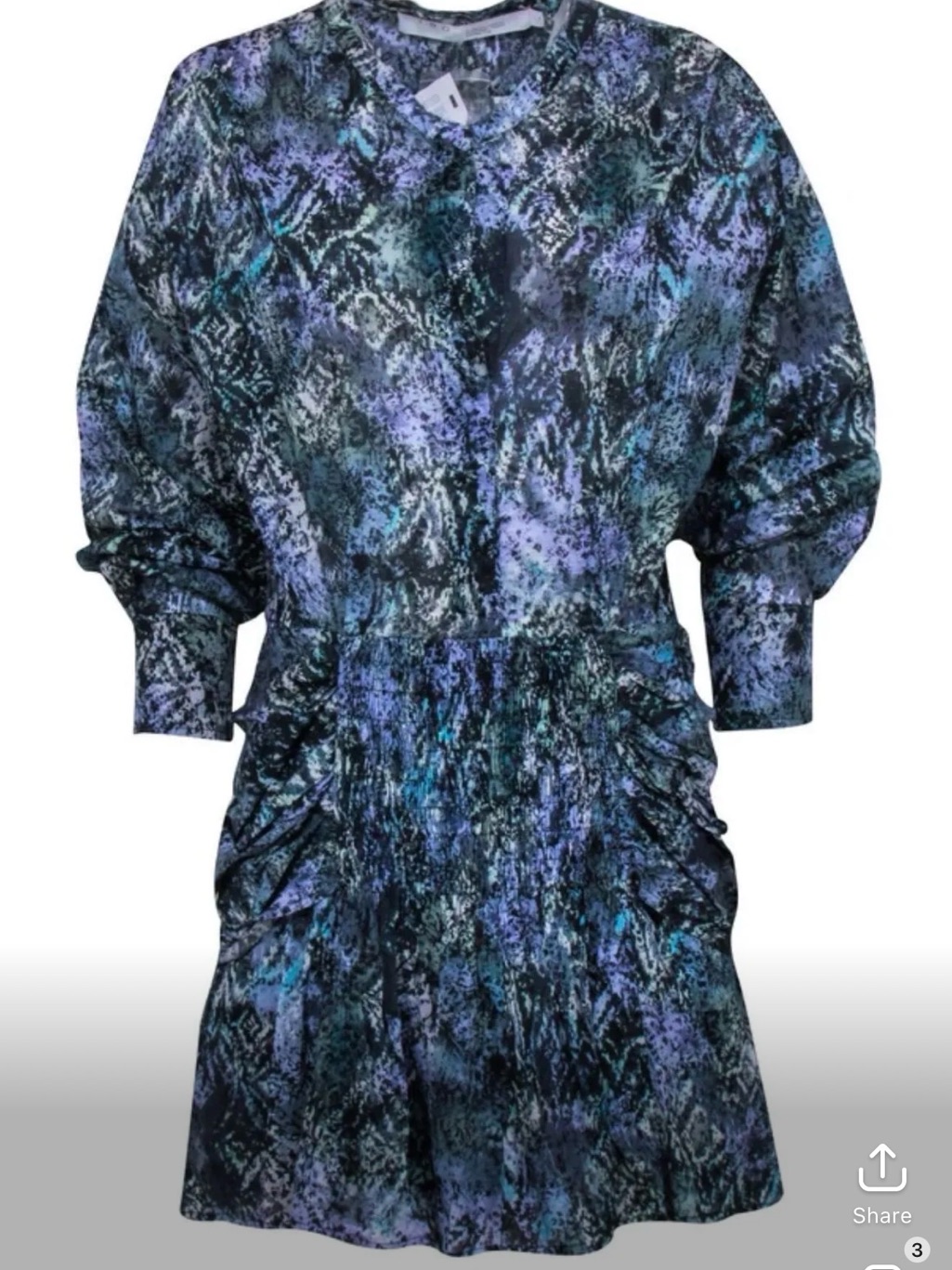 Iro - Cotton - Textured Abstract Print Long Sleeve Dress In Blue And Black